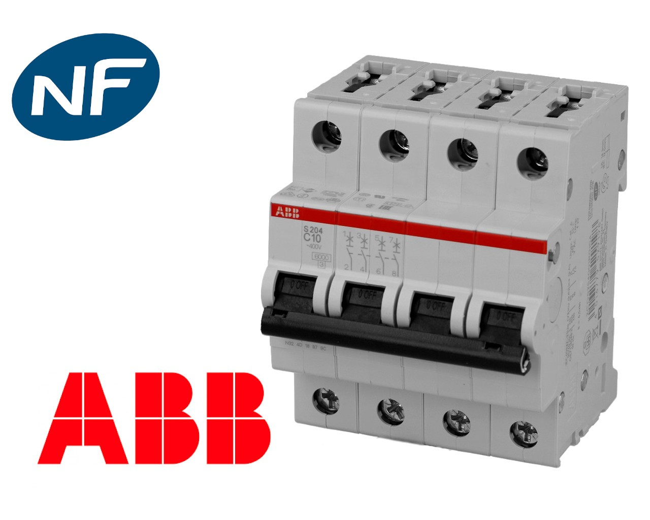 Disjoncteur tetrapolaire modulaire 6kA courbe C ABB