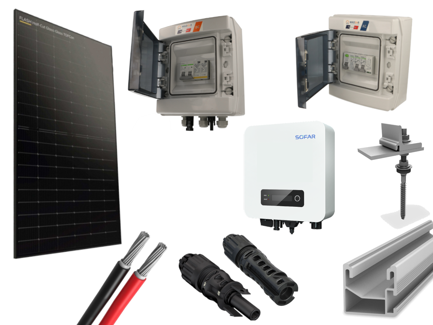 Kit 6 panneaux photovoltaïque pour tôle & fibrociment onduleur centralisé 3000Wc