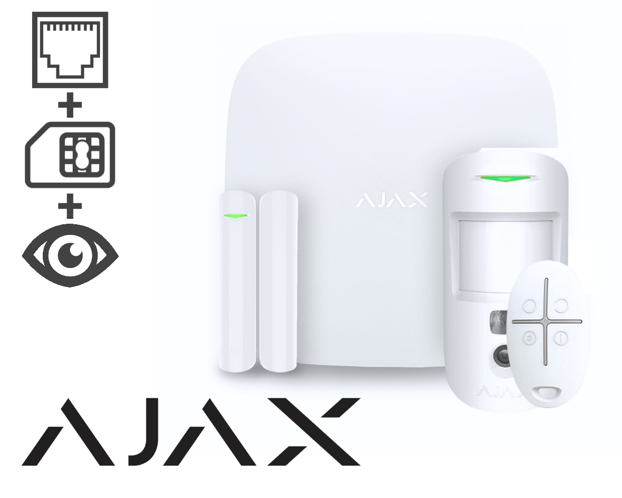 Alarme sans fil AJAX HUB2 (GSM + Ethernet), avec fonction levée de doute, blanche