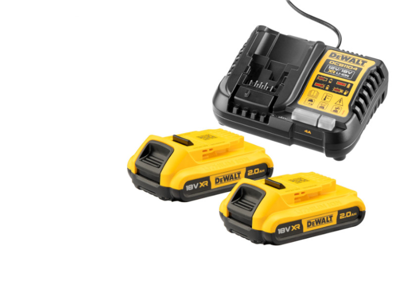 Pack 2 batteries XR 18V 2Ah Li-Ion + chargeur DEWALT