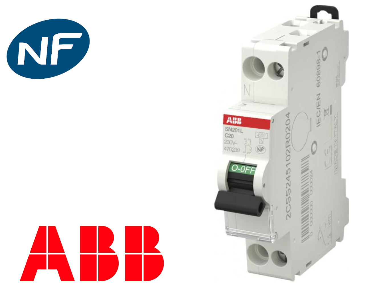 Disjoncteur modulaire phase neutre 20A 4.5kA à vis ABB